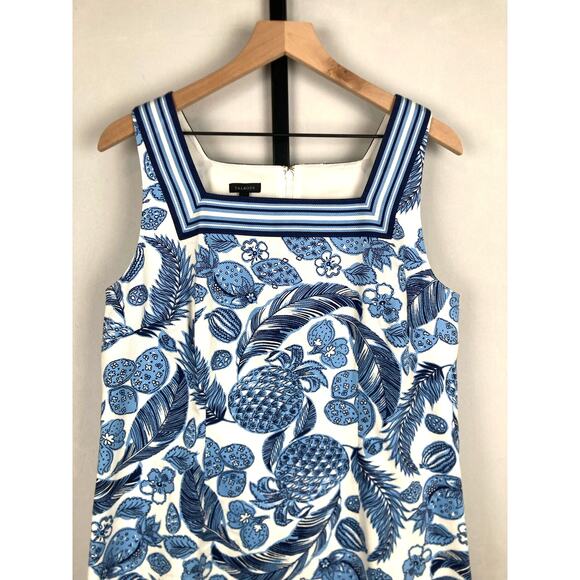Talbots Textured Square Neck Dress 10 Coastal Pineapple Blue Sleeveless Cotton - Picture 4 of 10